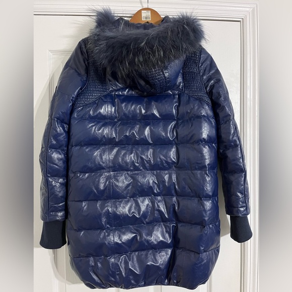 Marc by Marc Jacobs MBMJ Blue Puffer Coat Jacket w/ Fur Hood Womens size Medium - Picture 4 of 10
